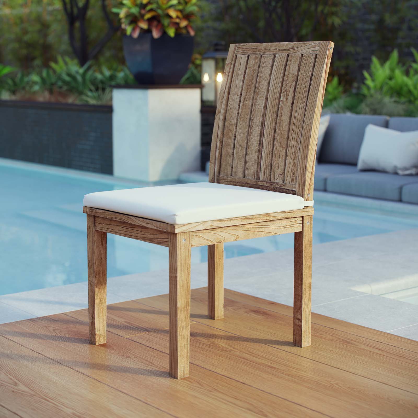 Modway EEI-2700 Marina Outdoor Patio Teak Dining Chair - Natural White | Dining Chairs