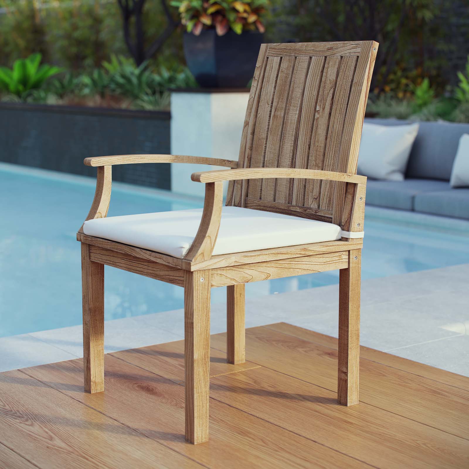 Modway EEI-2701 Marina Outdoor Patio Teak Dining Chair - Natural White | Dining Chairs