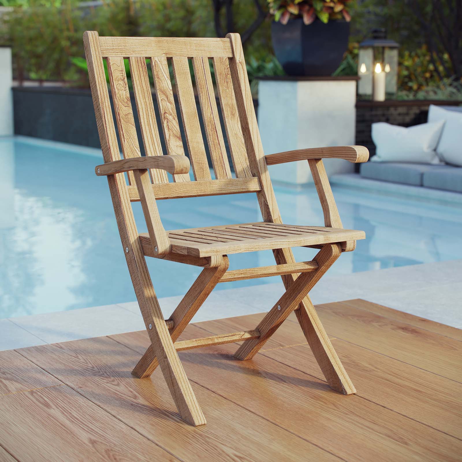 Modway EEI-2703 Marina Outdoor Patio Teak Folding Chair - Natural | Outdoor Chairs
