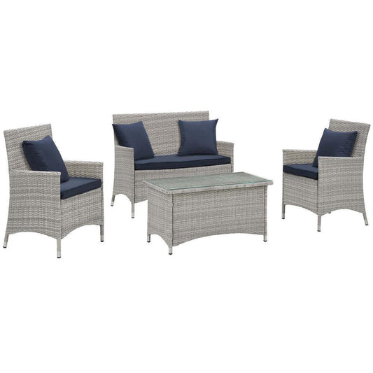 Modway Bridge 4 Piece Outdoor Patio Rattan Conversation Set with Pillows | Outdoor Sofas, Loveseats & Sectionals | 
