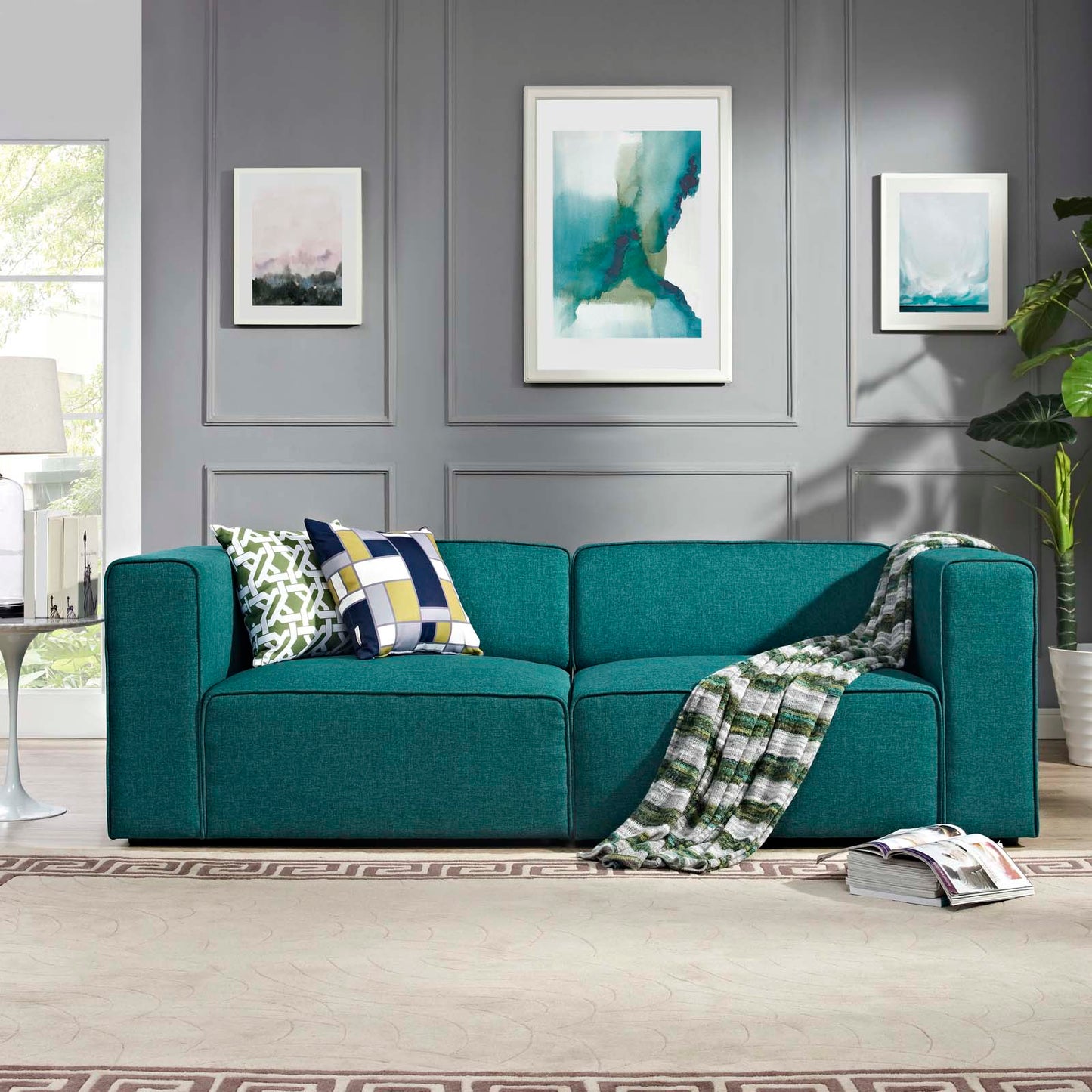 Modway Mingle 2 Piece Upholstered Fabric Sectional Sofa Set | Sofas | Modishstore-4