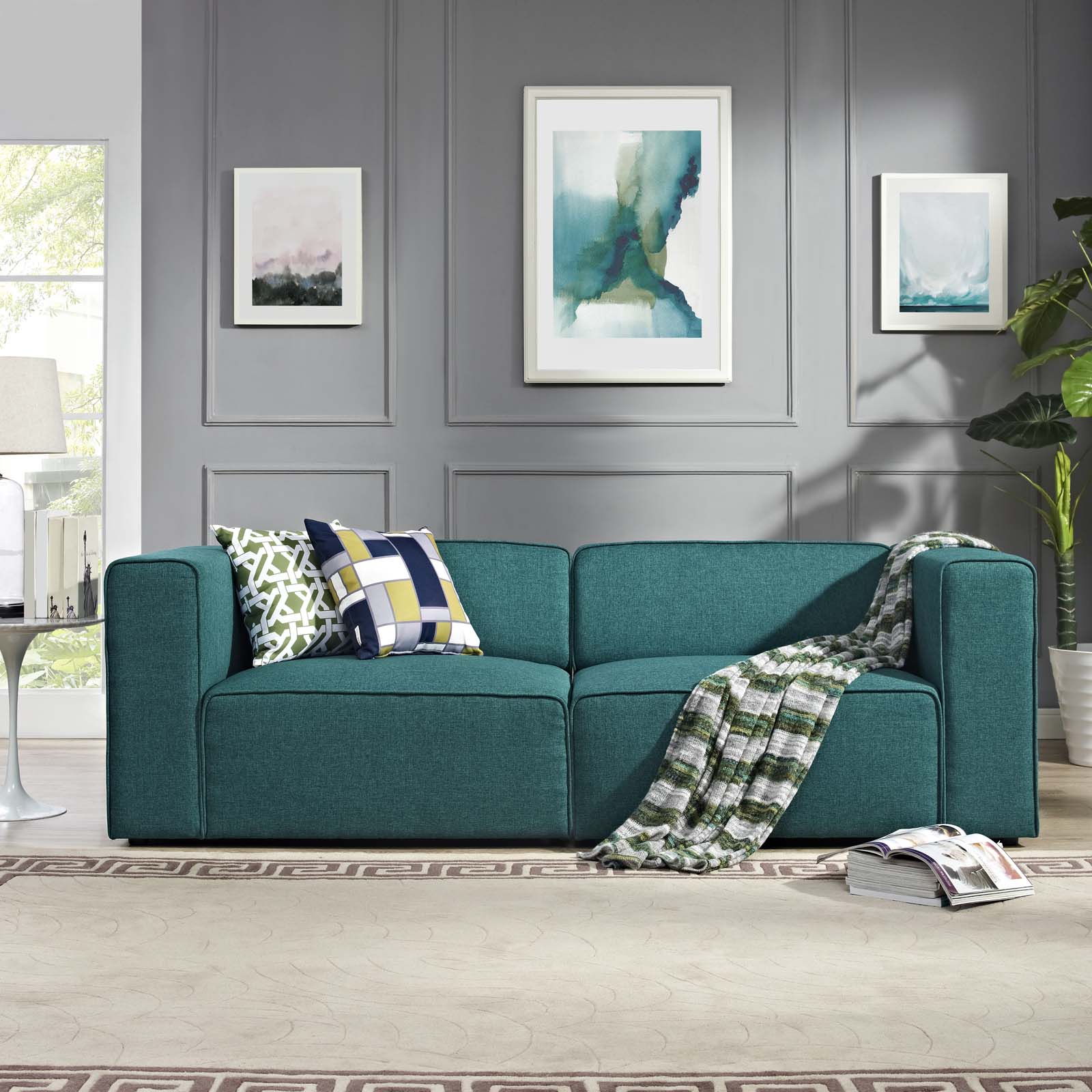 Modway Mingle 2 Piece Upholstered Fabric Sectional Sofa Set | Sofas | Modishstore-4