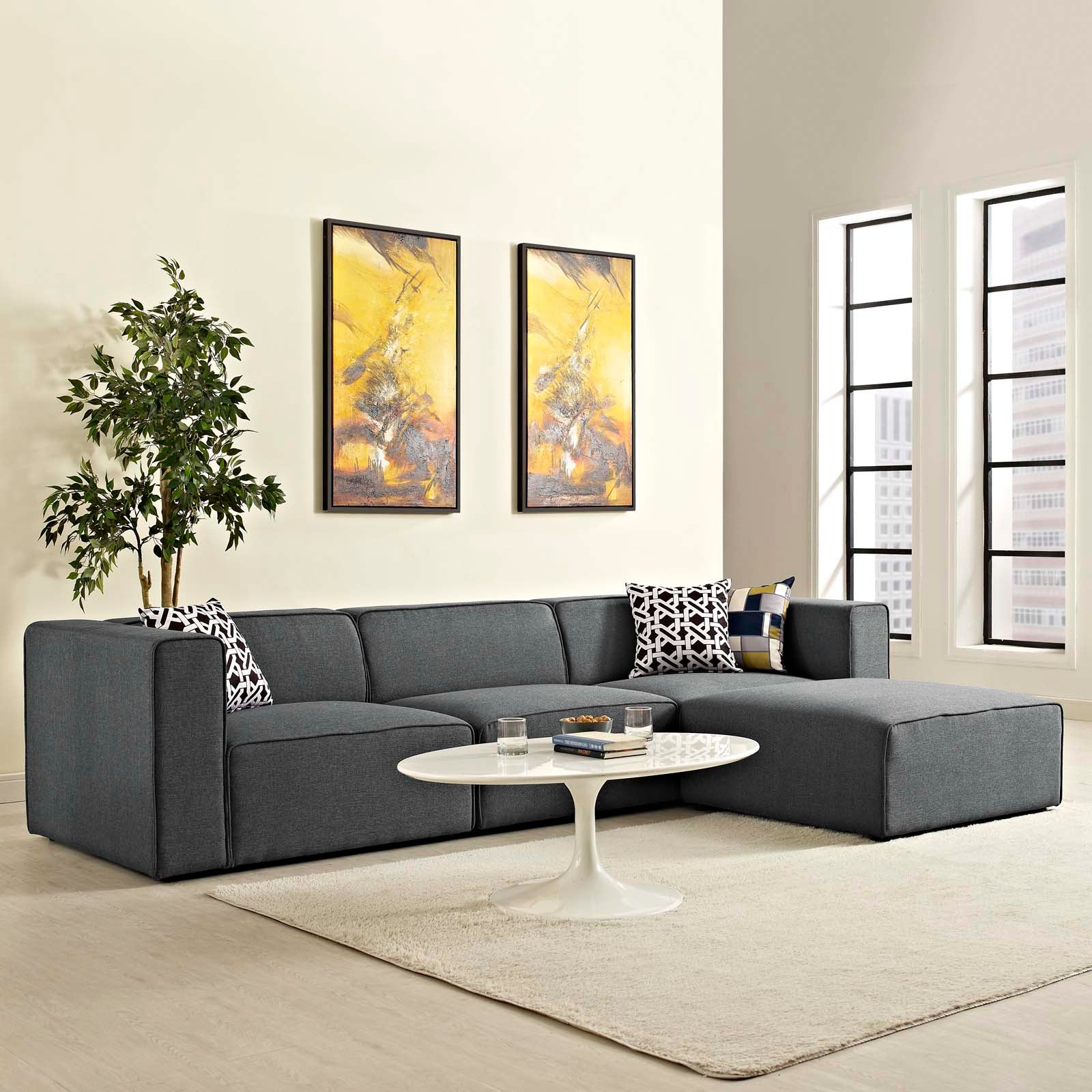 Modway Mingle 4 Piece Upholstered Fabric Sectional Sofa Set | Sofas | Modishstore-3