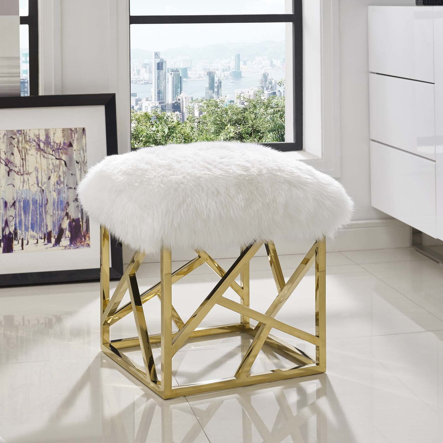 Modway Intersperse Sheepskin Ottoman | Ottomans