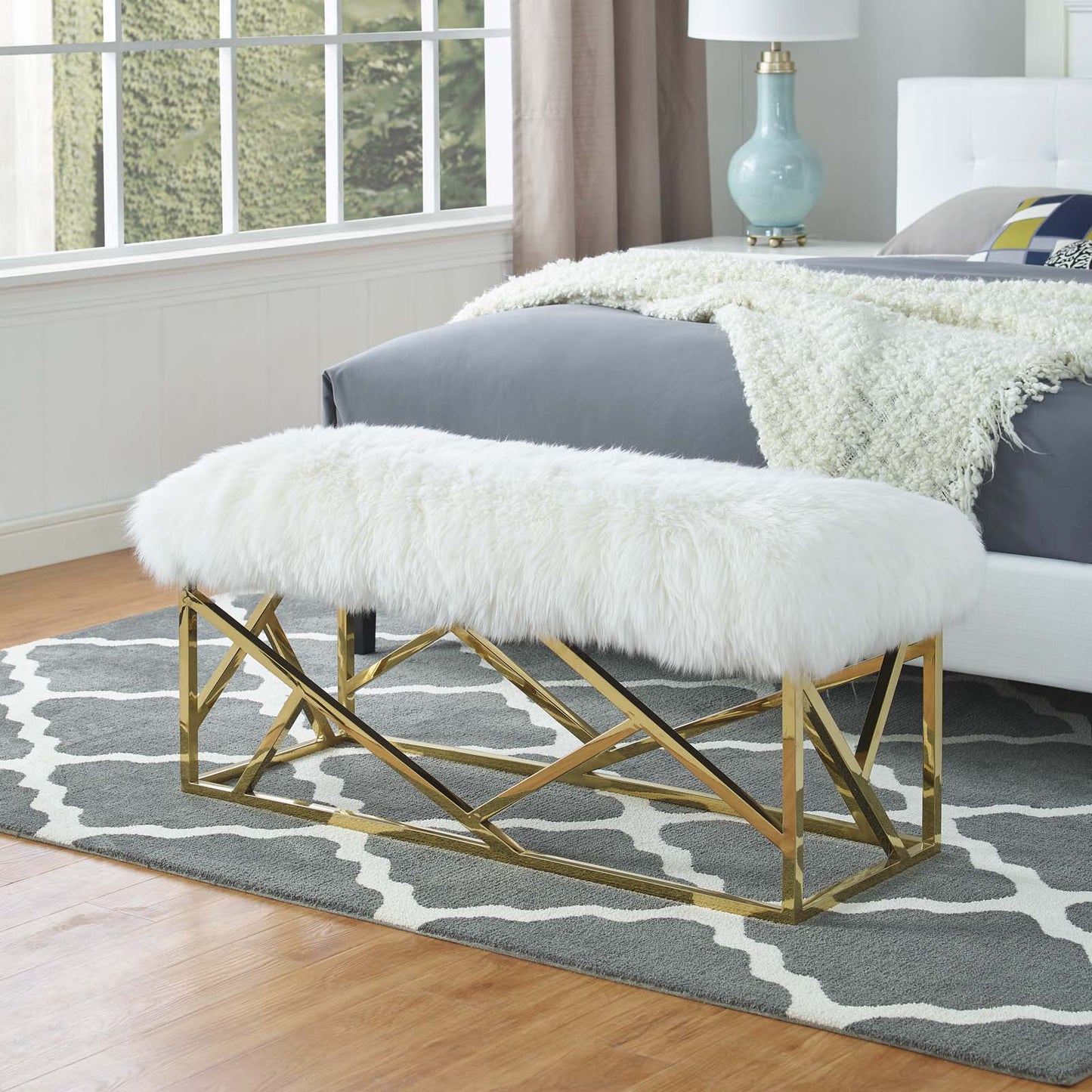 Intersperse Sheepskin Bench By Modway - EEI-2846 | Benches