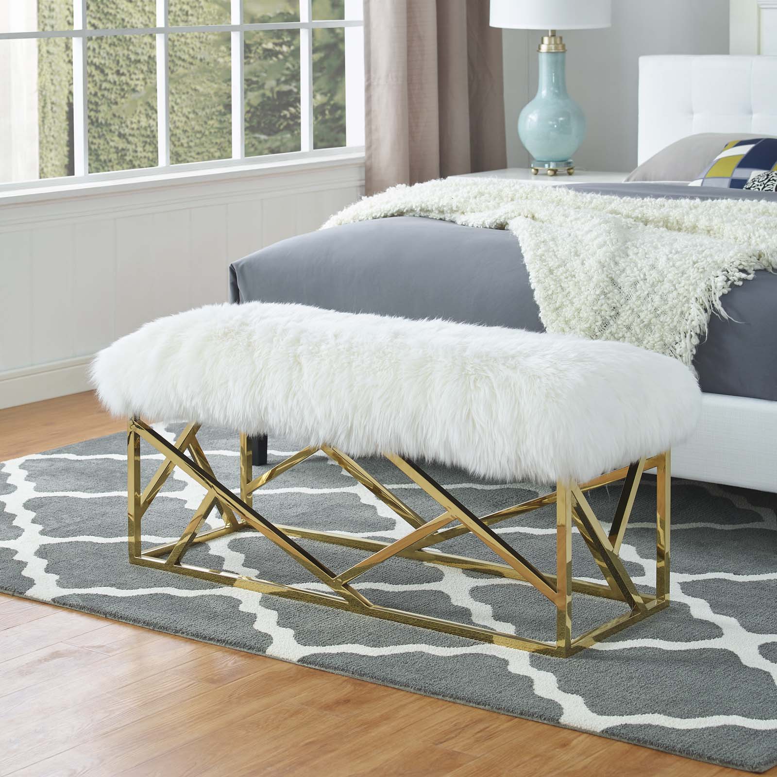 Intersperse Sheepskin Bench By Modway - EEI-2846 | Benches