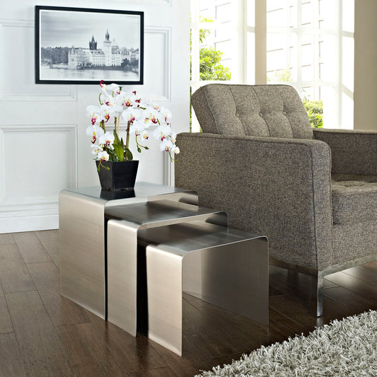 Modway Rush Nesting Table - Silver | Nesting Tables | Modishstore