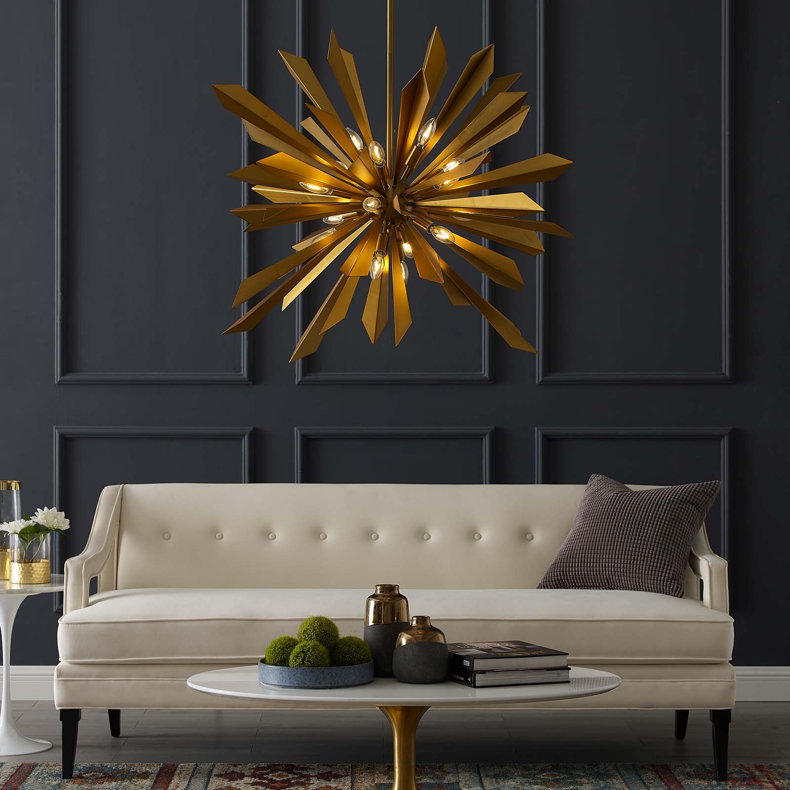 Modway Pervade Starburst Brass Pendant Light Chandelier | Chandeliers | Modishstore