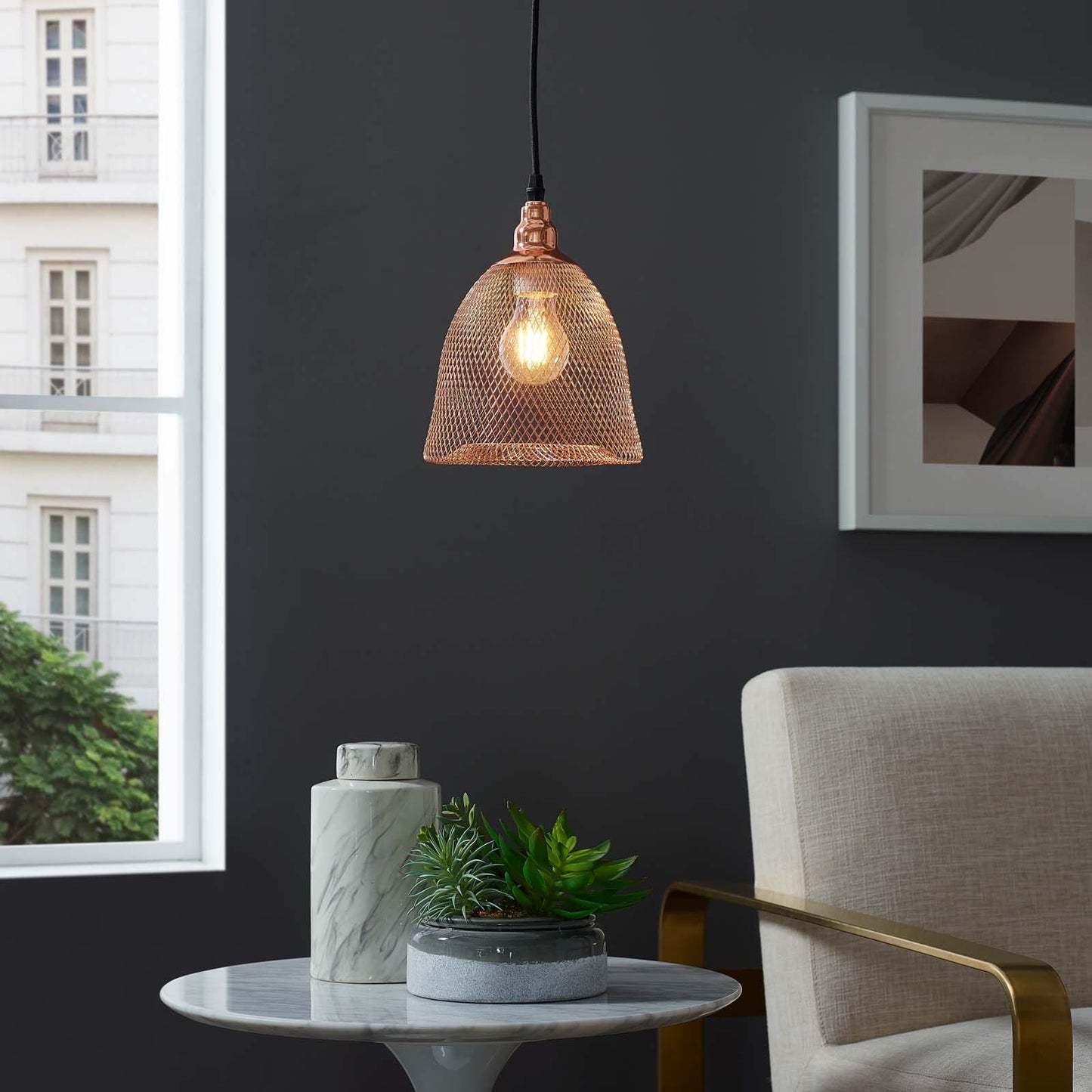 Modway Glimmer Bell-Shaped Rose Gold Pendant Light | Pendant Lamps