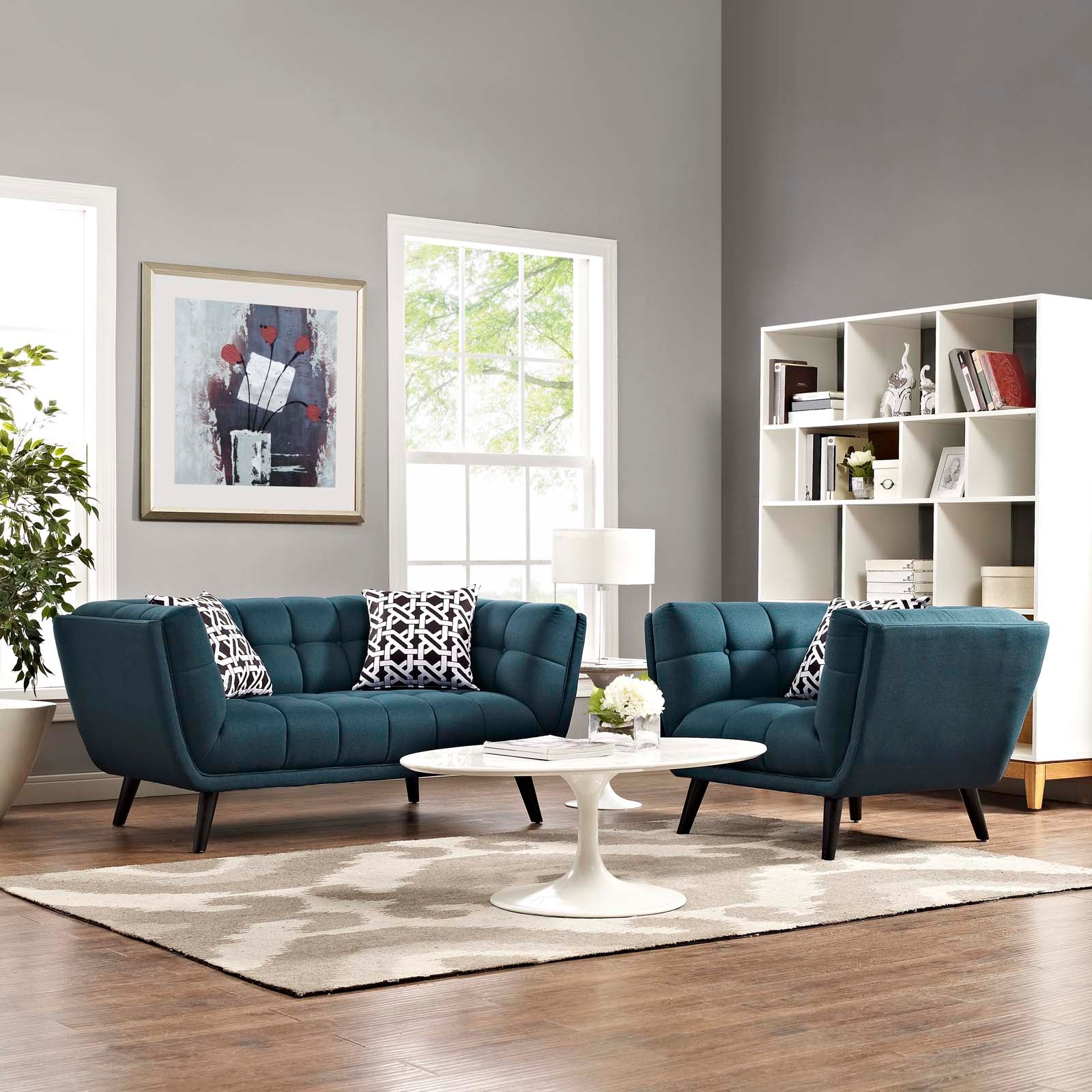 Modway Bestow 2 Piece Upholstered Fabric Loveseat and Armchair Set | Loveseats