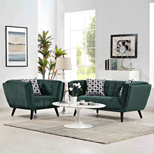 Modway Bestow 2 Piece Performance Velvet Loveseat and Armchair Set | Loveseats