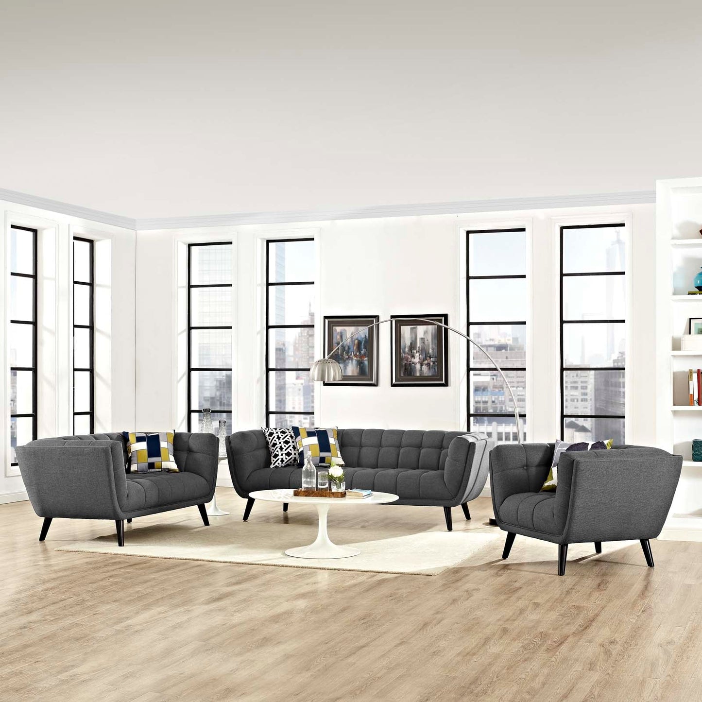 Modway Bestow 3 Piece Upholstered Fabric Sofa Loveseat and Armchair Set | Sofas | 