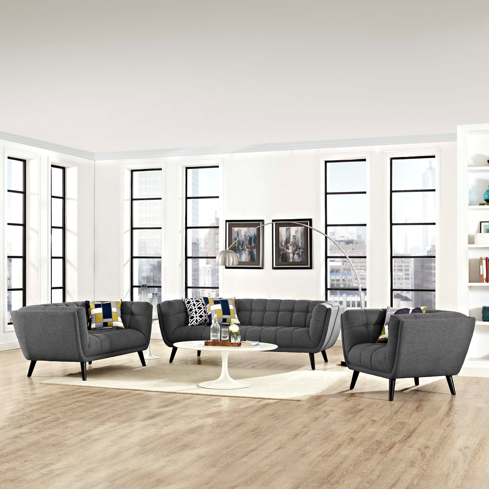 Modway Bestow 3 Piece Upholstered Fabric Sofa Loveseat and Armchair Set | Sofas | 