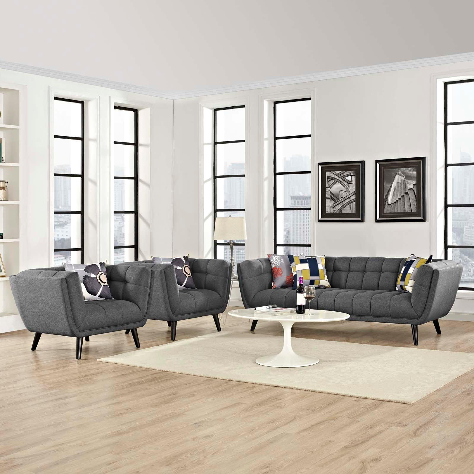 Modway Bestow 3 Piece Upholstered Fabric Sofa and Armchair Set | Sofas | 