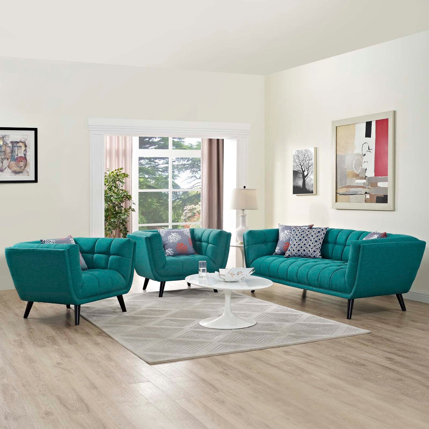 Modway Bestow 3 Piece Upholstered Fabric Sofa and Armchair Set | Sofas | 