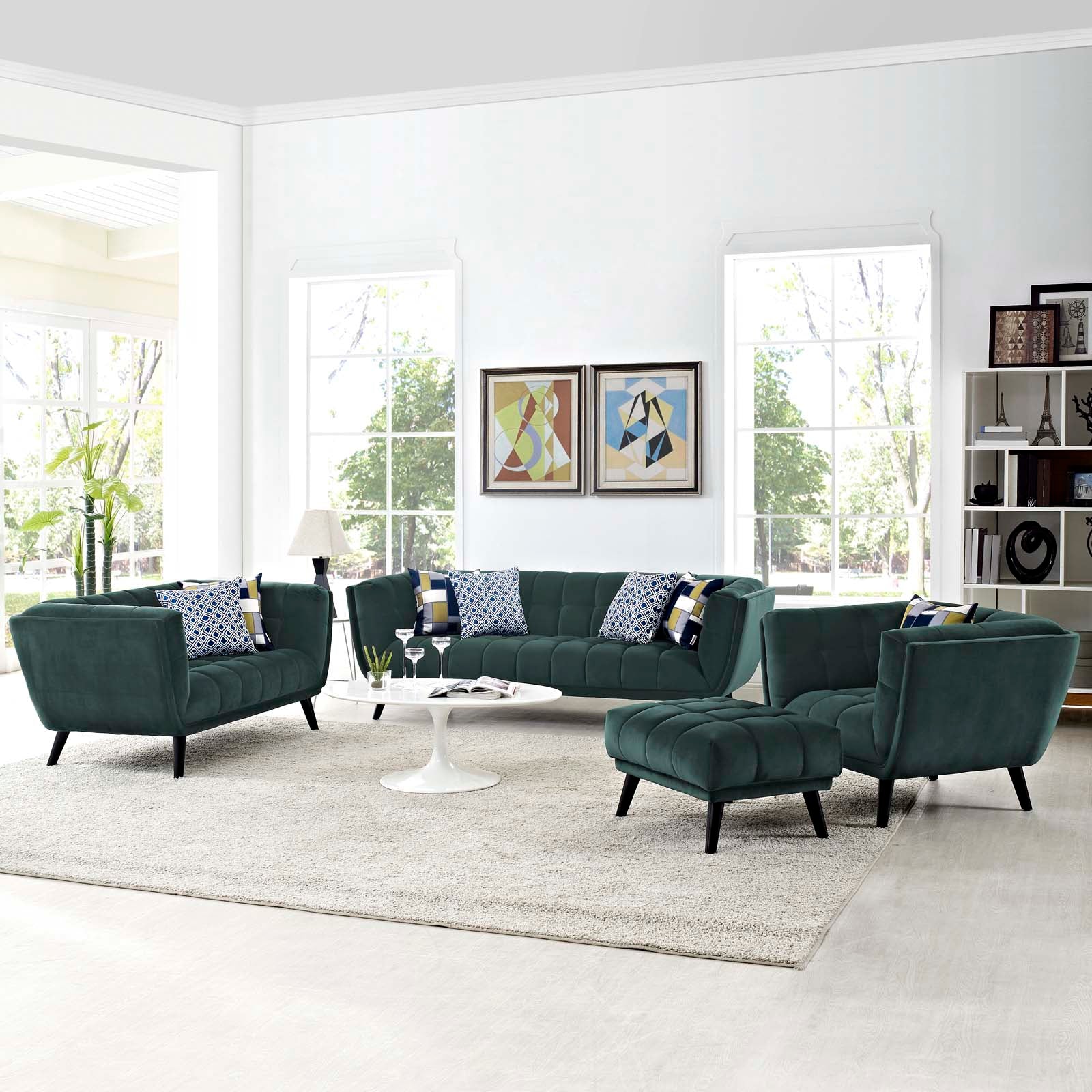 Modway Bestow 3 Piece Performance Velvet Sofa Loveseat and Armchair Set | Sofas | 
