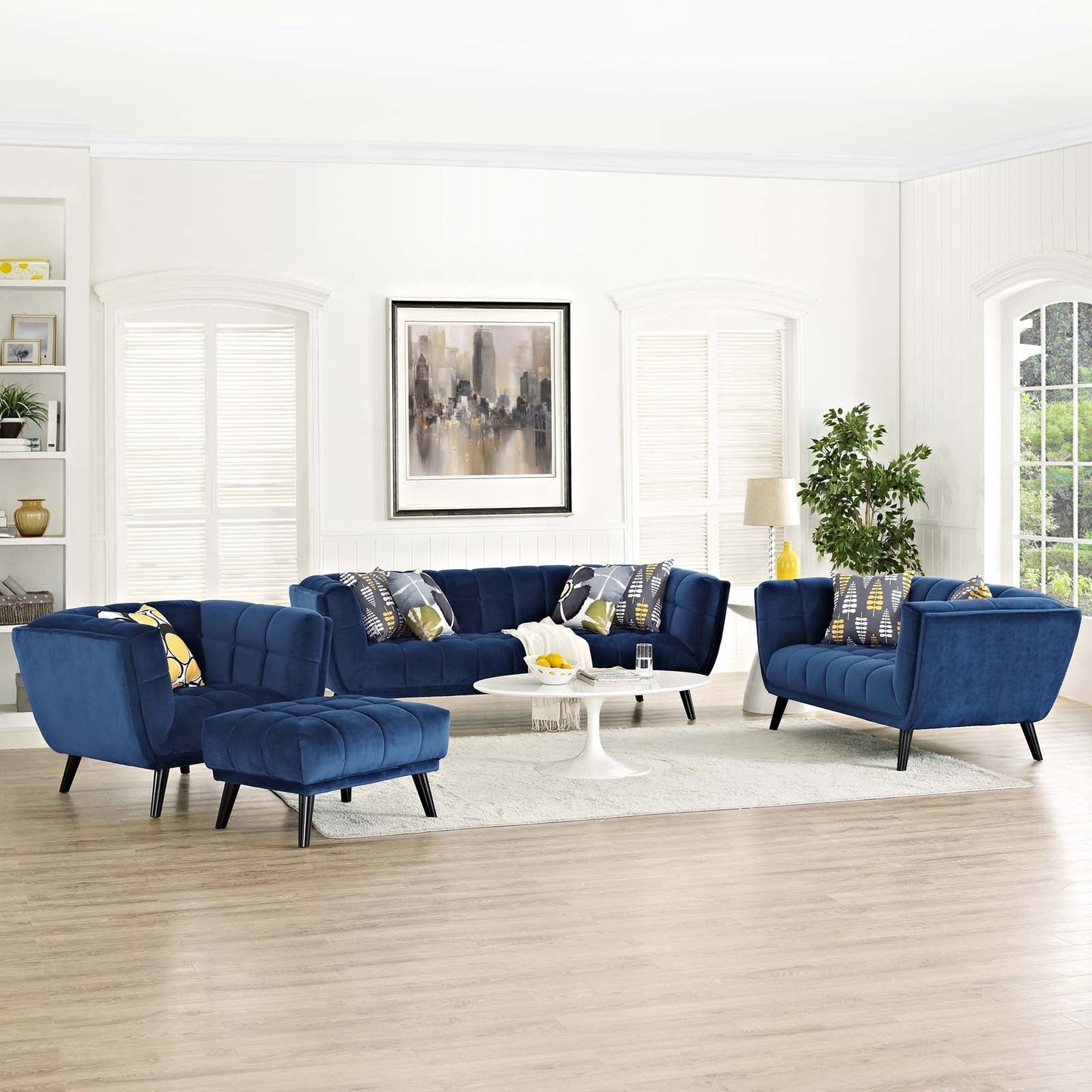 Modway Bestow 3 Piece Performance Velvet Sofa Loveseat and Armchair Set | Sofas