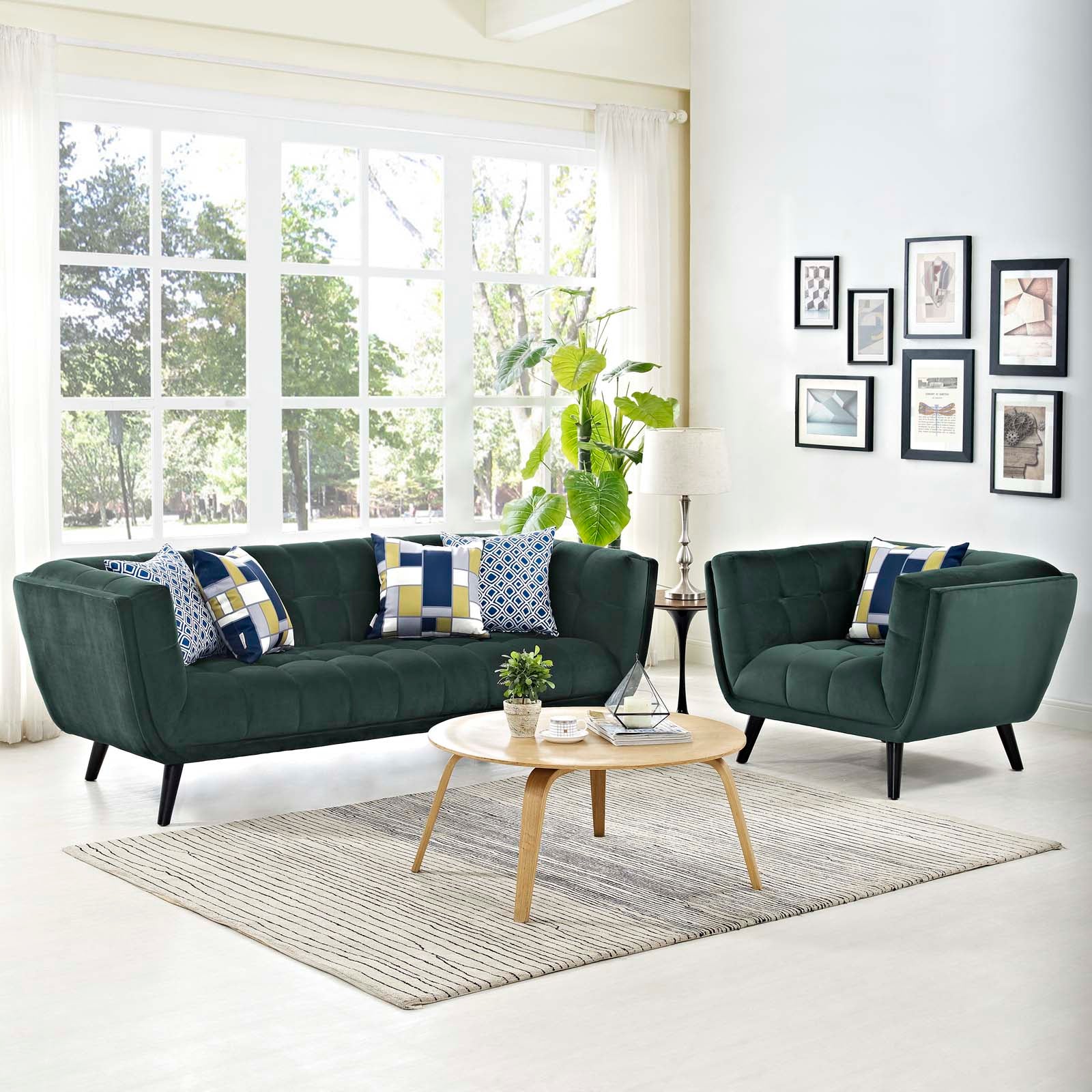 Modway Bestow 2 Piece Performance Velvet Sofa and Armchair Set | Sofas