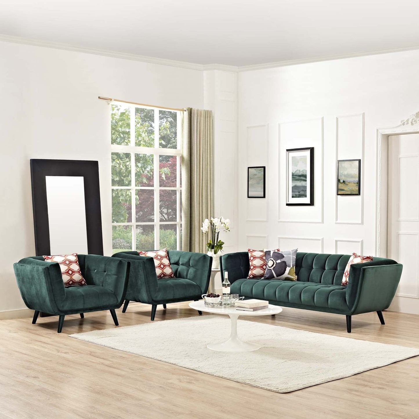 Modway Bestow 3 Piece Performance Velvet Sofa and Armchair Set | Sofas