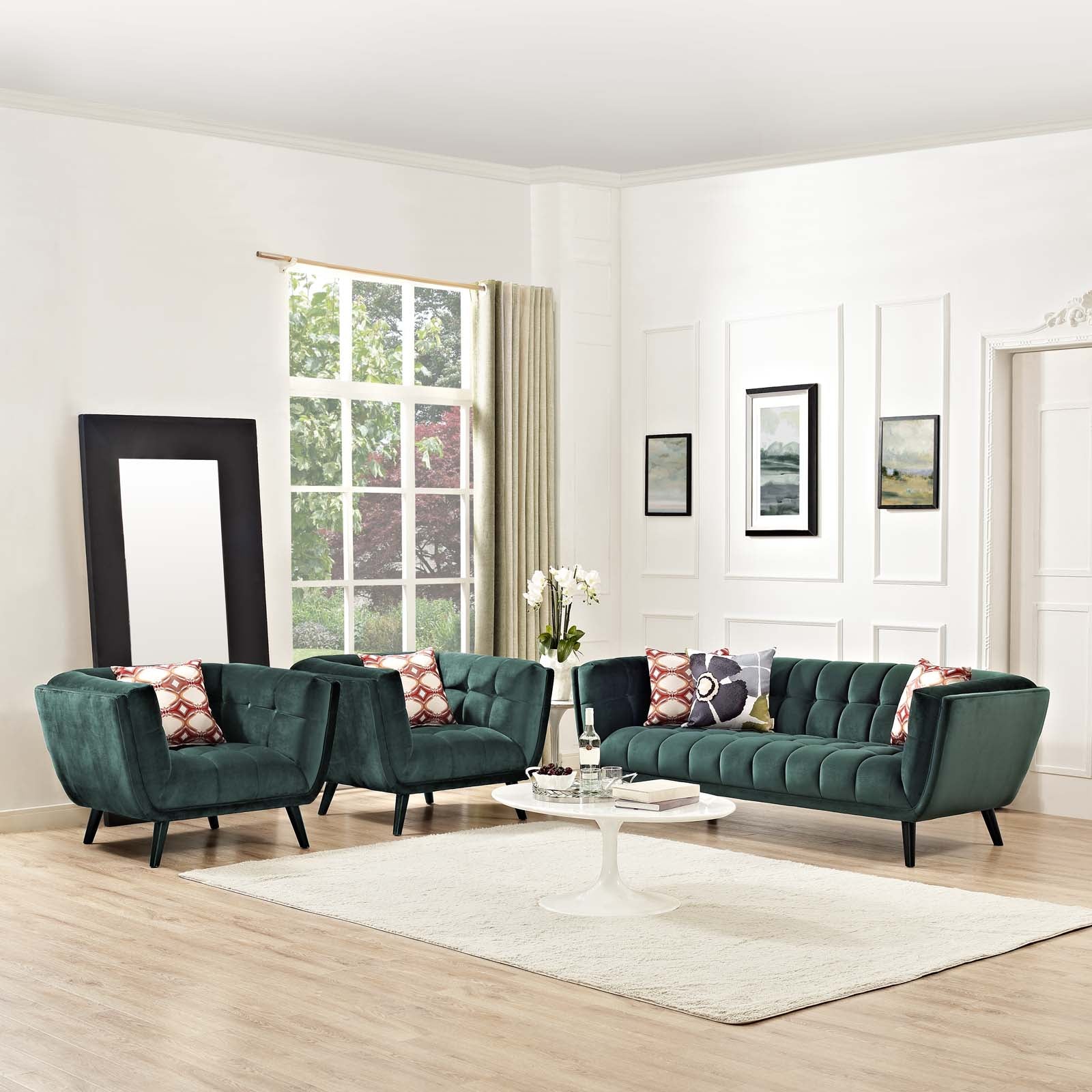 Modway Bestow 3 Piece Performance Velvet Sofa and Armchair Set | Sofas
