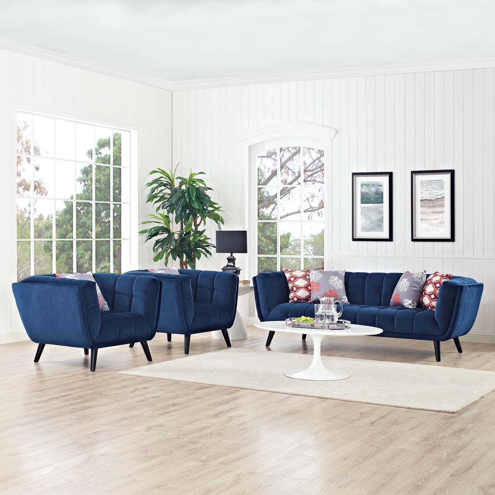 Modway Bestow 3 Piece Performance Velvet Sofa and Armchair Set | Sofas | 