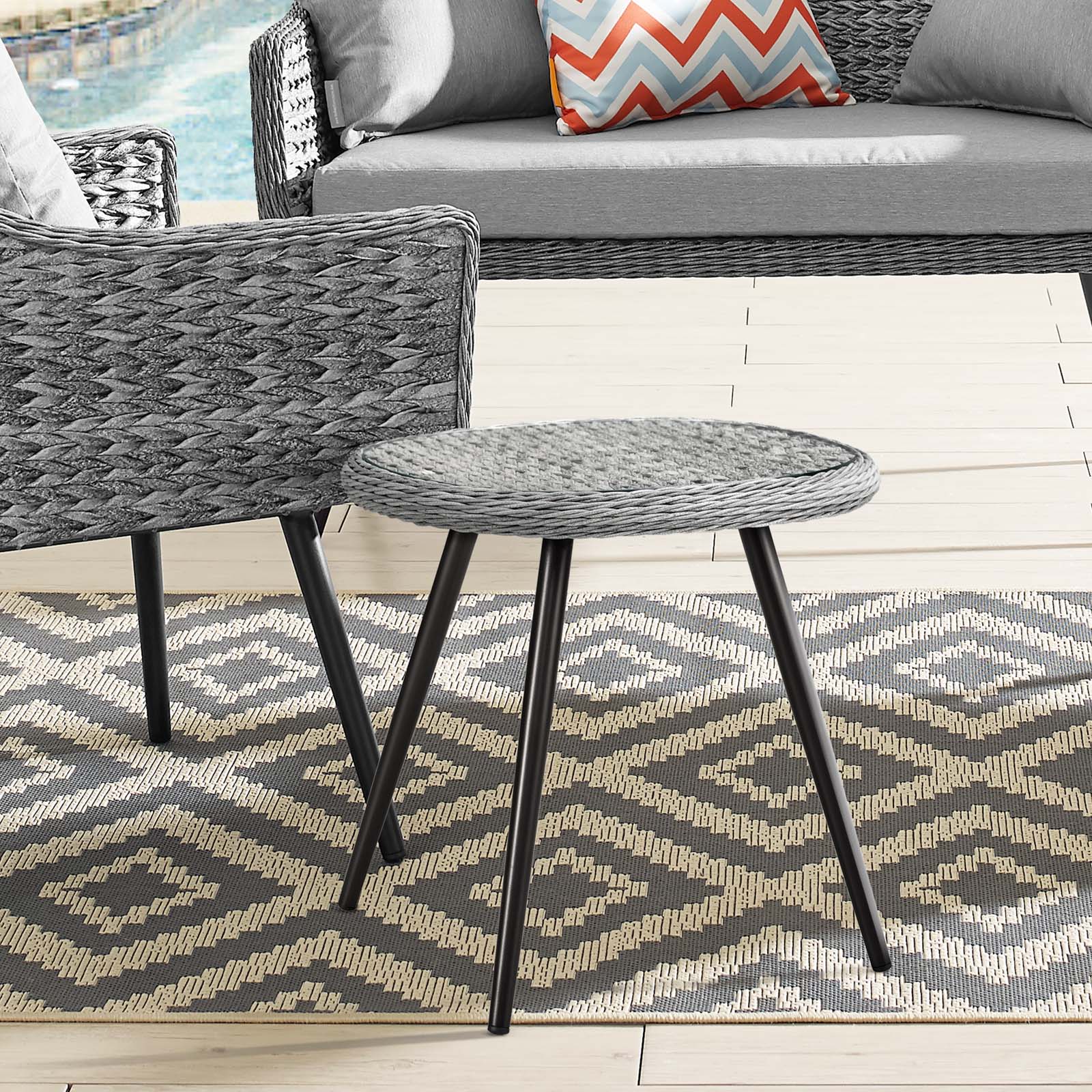 Modway Endeavor Outdoor Patio Wicker Rattan Side Table Gray | Side Tables