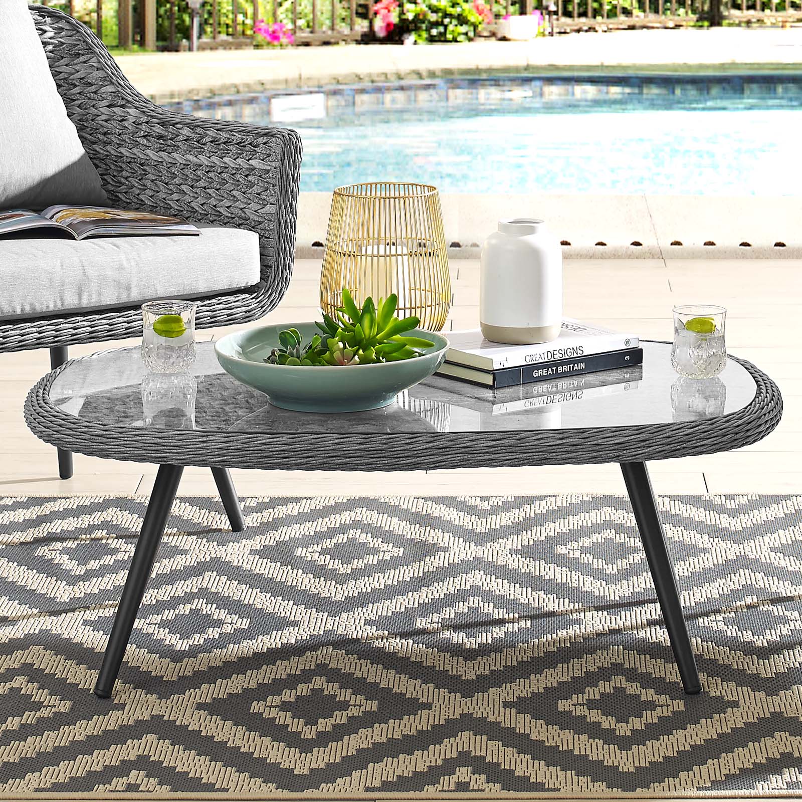 Modway Endeavor Outdoor Patio Wicker Rattan Coffee Table Gray | Coffee Tables