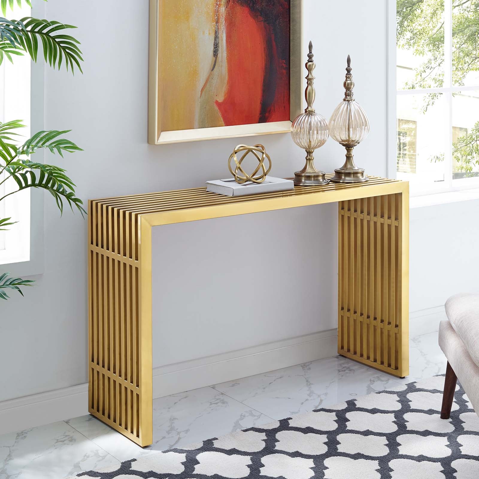 Modway Gridiron Stainless Steel Console Table | Console Tables