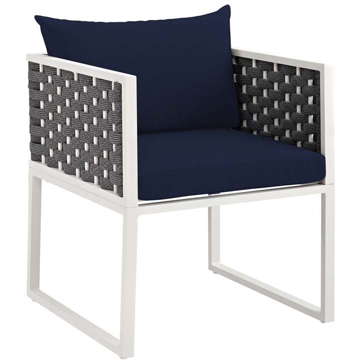Modway Stance Outdoor Patio Aluminum Dining Armchair White Navy | Armchairs | Modishstore