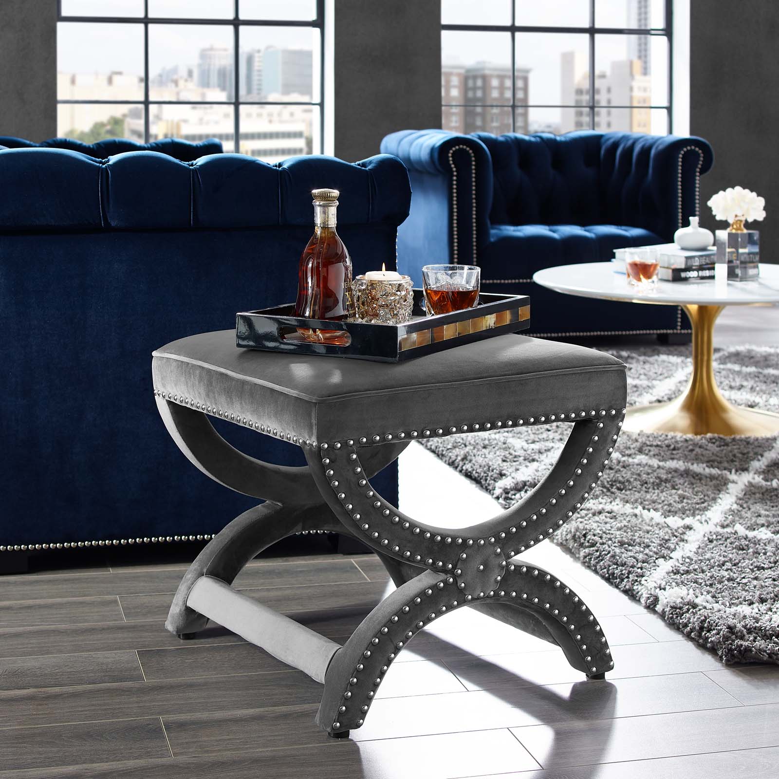 Modway Expound Upholstered Nailhead Trim Velvet Ottoman | Ottomans