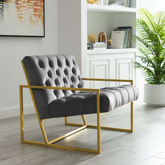 Modway Bequest Gold Stainless Steel Performance Velvet Accent Chair | Accent Chairs