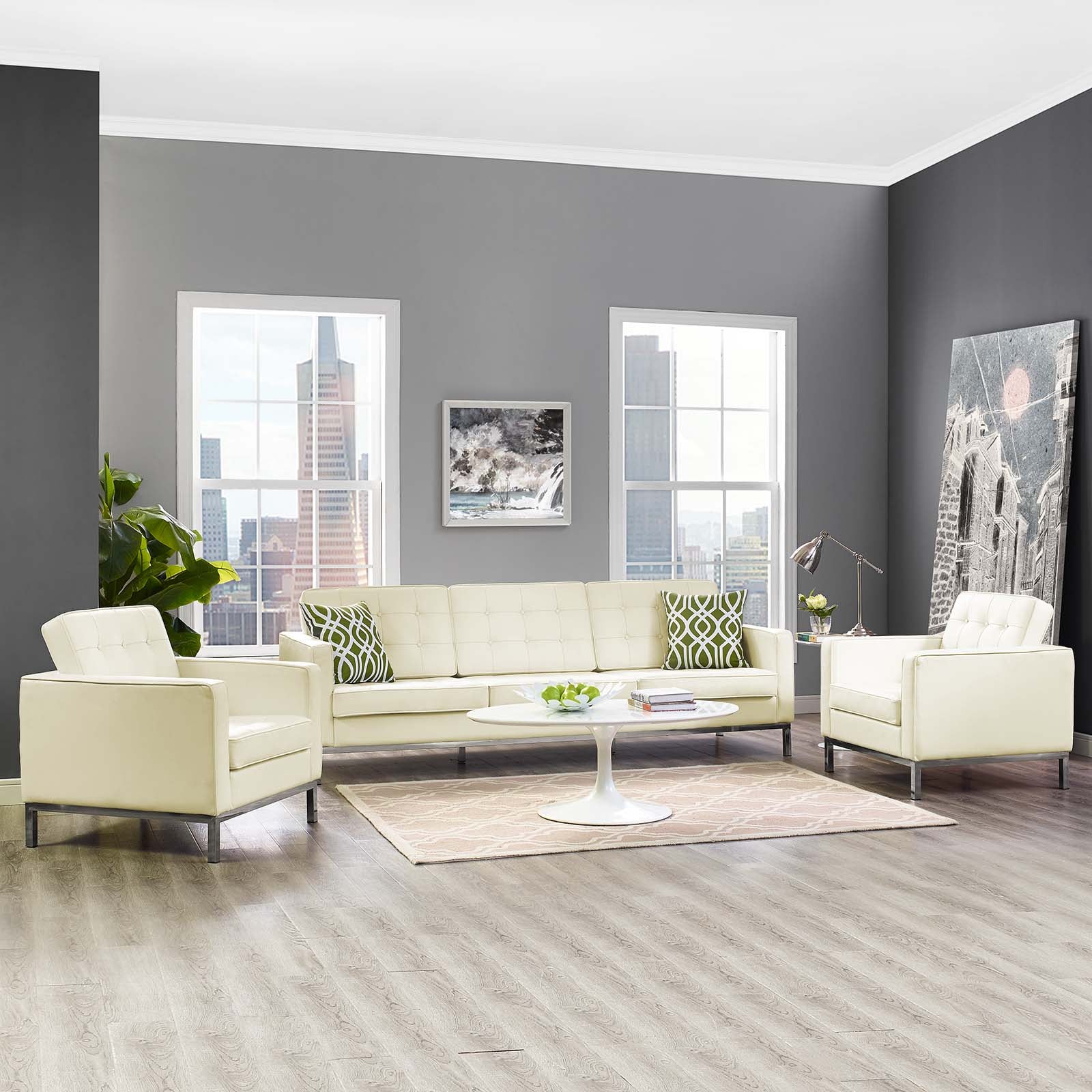 Loft 3 Piece Leather Sofa and Armchair Set By Modway - EEI-3102 | Sofa Set