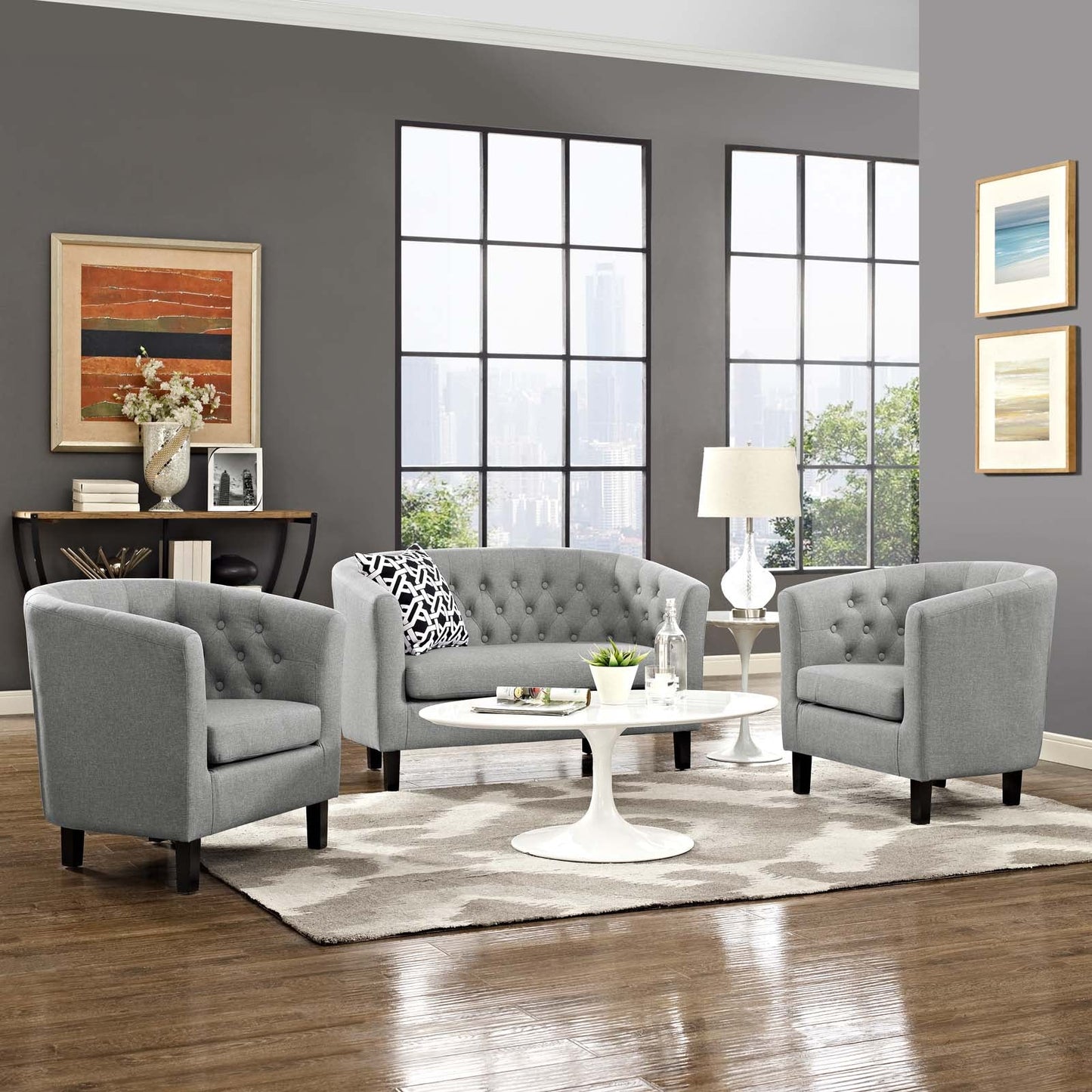 Modway Prospect 3 Piece Upholstered Fabric Loveseat and Armchair Set | Loveseats | Modishstore-7