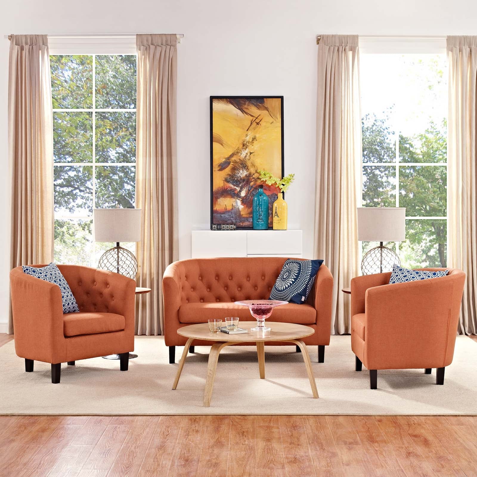 Modway Prospect 3 Piece Upholstered Fabric Loveseat and Armchair Set | Loveseats | Modishstore-8