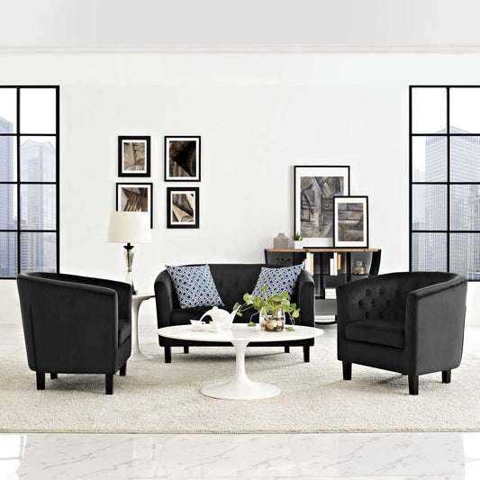 Modway Prospect 3 Piece Performance Velvet Loveseat and Armchair Set | Loveseats | Modishstore-4