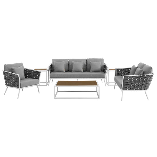 Modway Stance 6 Piece Outdoor Patio Aluminum Sectional Sofa Set | Outdoor Sofas, Loveseats & Sectionals | Modishstore