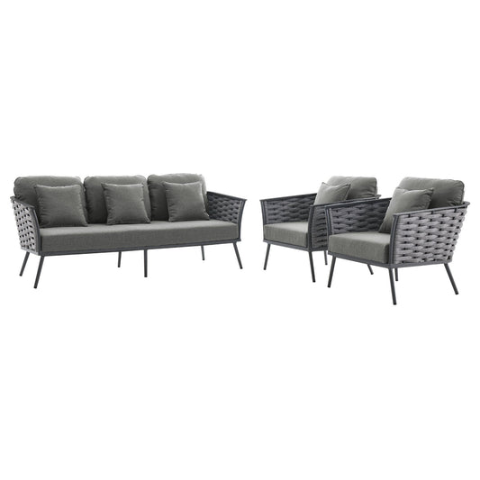 Stance 3 Piece Outdoor Patio Aluminum Sectional Sofa Set By Modway | Outdoor Patio | Modishstore-3