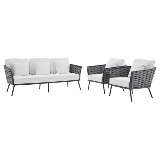 Stance 3 Piece Outdoor Patio Aluminum Sectional Sofa Set By Modway | Outdoor Patio | Modishstore-4