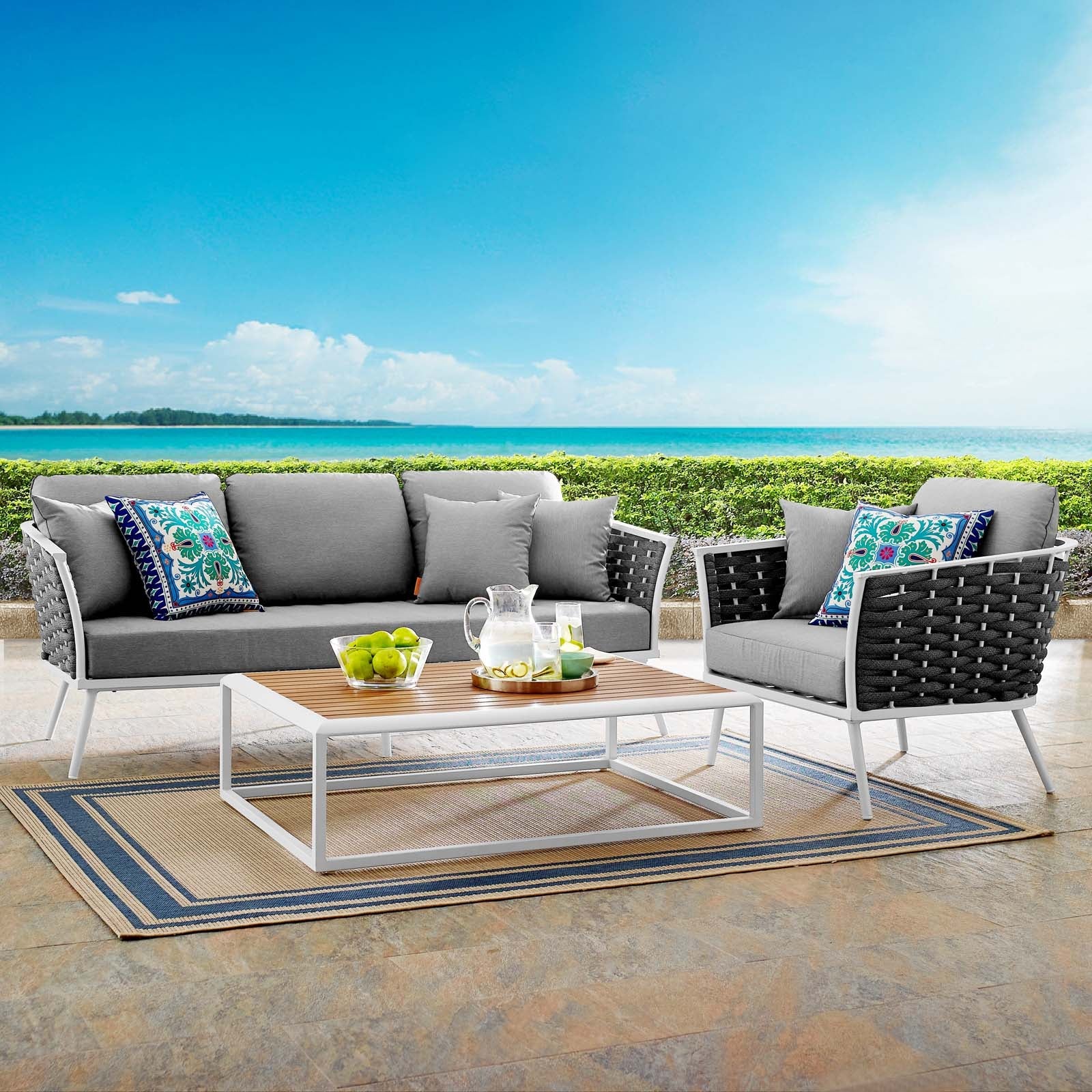 Modway Stance 3 Piece Outdoor Patio Aluminum Sectional Sofa Set | Outdoor Sofas, Loveseats & Sectionals | Modishstore