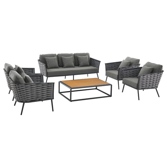 Modway Stance 6 Piece Outdoor Patio Aluminum Sectional Sofa Set | Outdoor Sofas, Loveseats & Sectionals | Modishstore-3