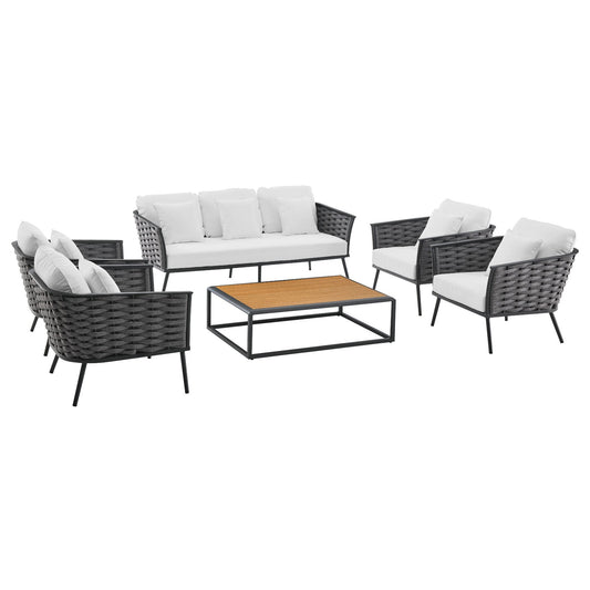 Modway Stance 6 Piece Outdoor Patio Aluminum Sectional Sofa Set | Outdoor Sofas, Loveseats & Sectionals | Modishstore-4