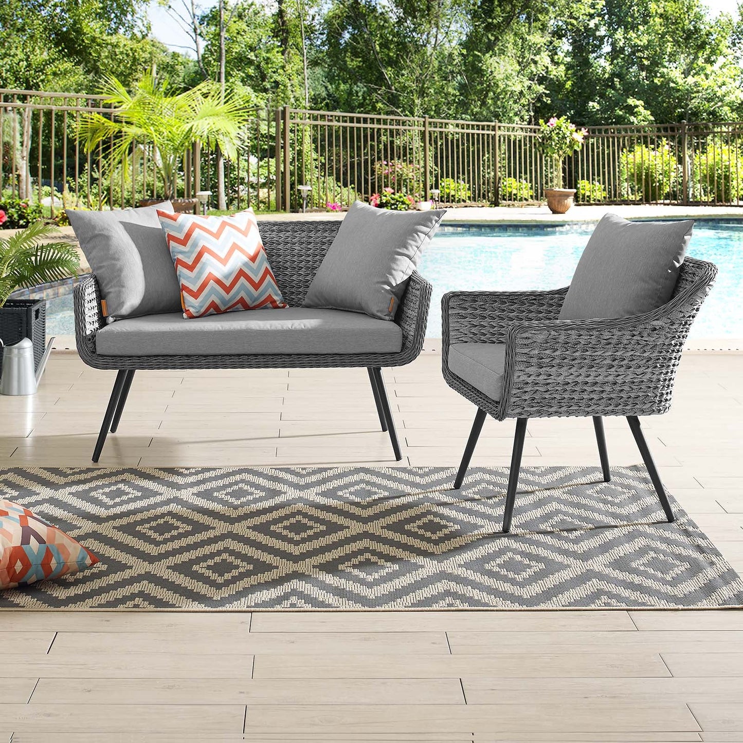 Modway Endeavor 2 Piece Outdoor Patio Wicker Rattan Sectional Sofa Set | Outdoor Sofas, Loveseats & Sectionals