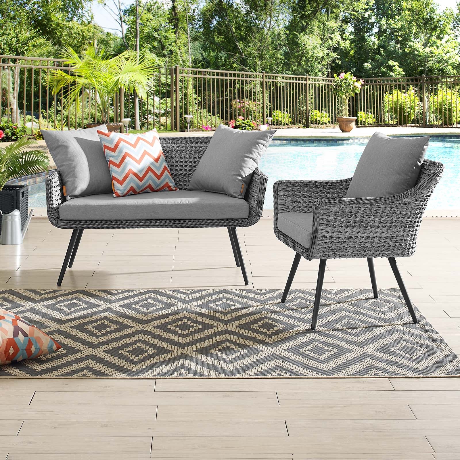 Modway Endeavor 2 Piece Outdoor Patio Wicker Rattan Sectional Sofa Set | Outdoor Sofas, Loveseats & Sectionals