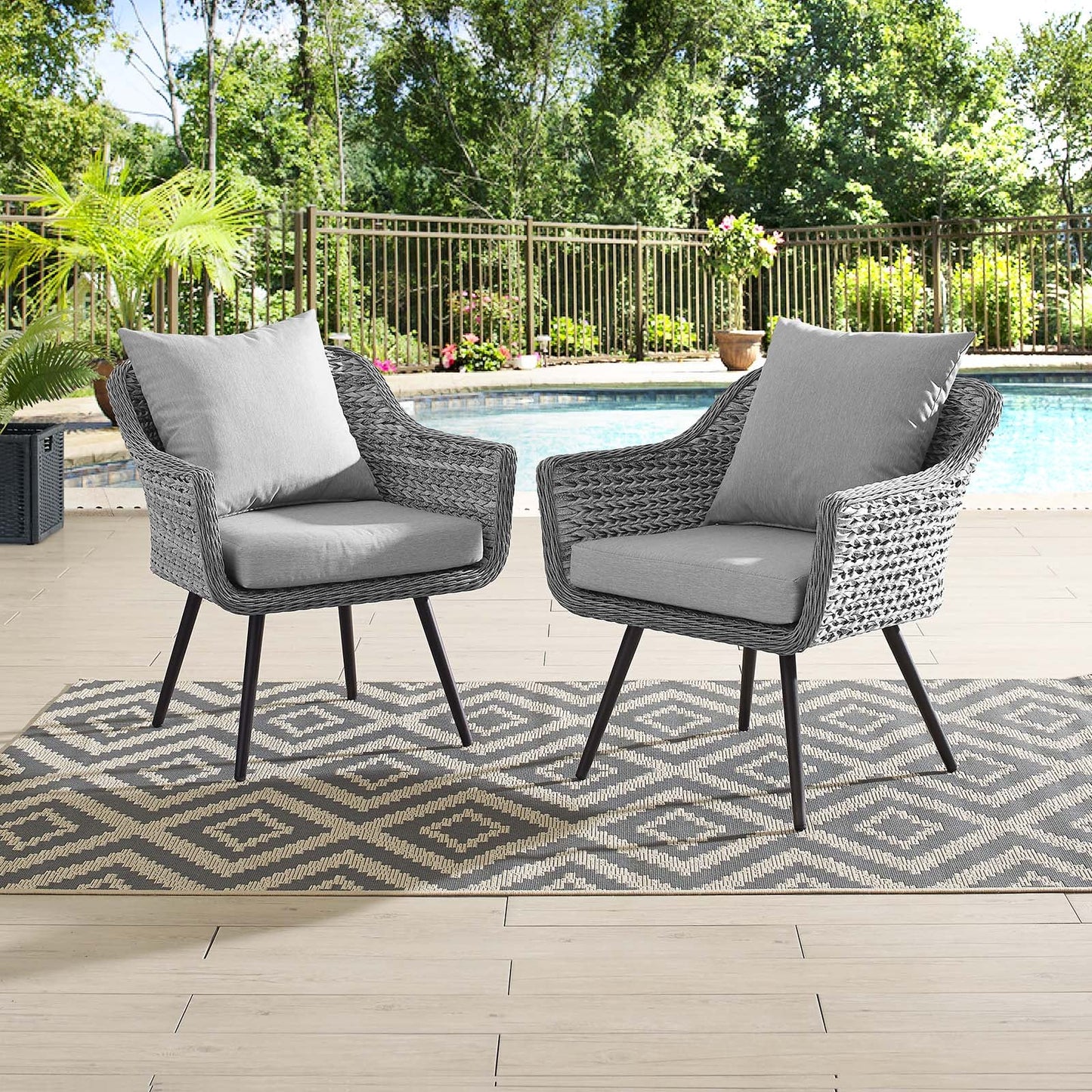Modway Endeavor Armchair Outdoor Patio Wicker Rattan Set of 2 | Armchairs