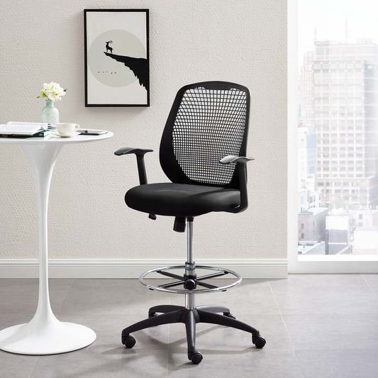 Modway Intrepid Mesh Drafting Chair Black | Office Chairs