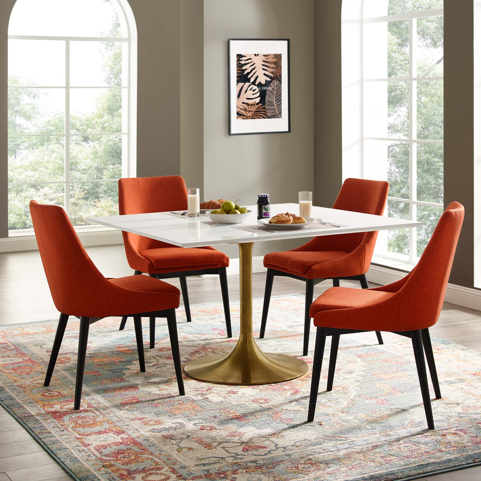 Modway Lippa 47" Square Wood Top Dining Table in Gold White | Dining Tables | Modishstore