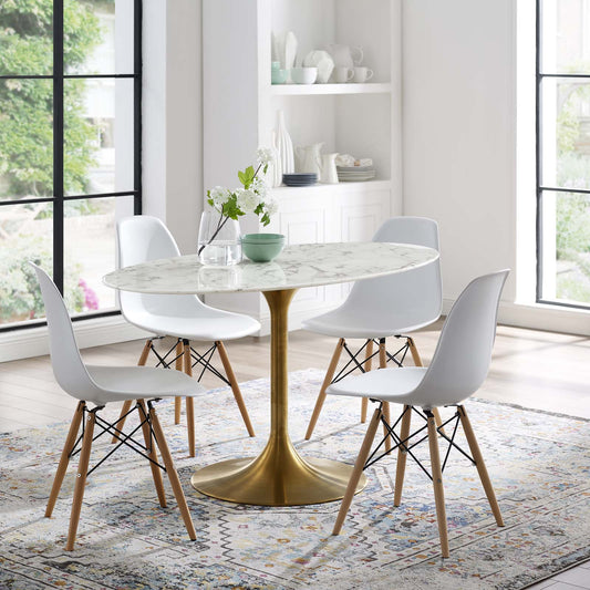 Modway Lippa 54" Oval Artificial Marble Dining Table in Gold White | Dining Tables | Modishstore