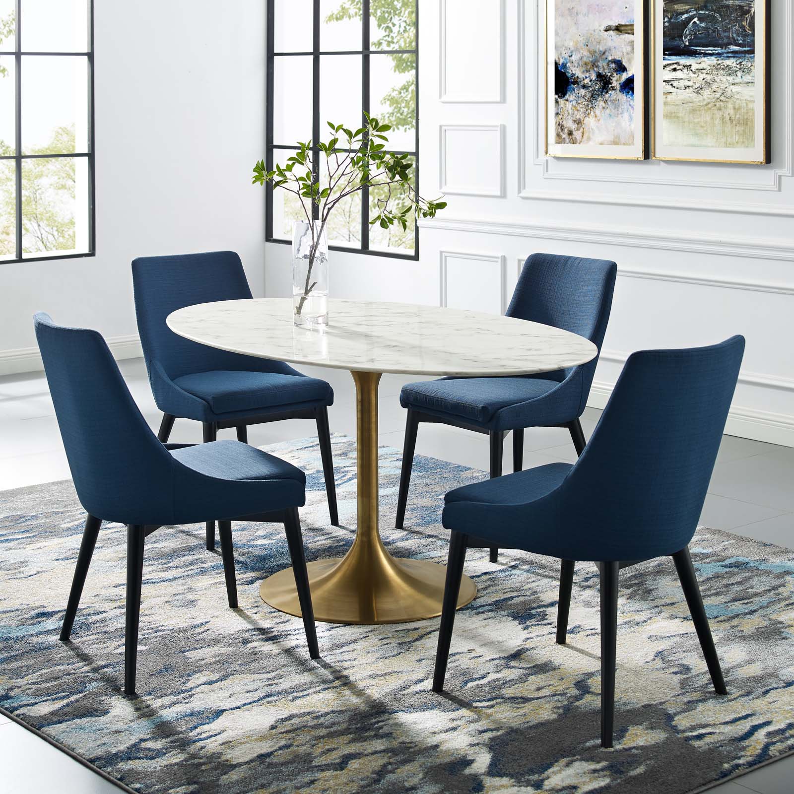 Modway Lippa 60" Oval Artificial Marble Dining Table in Gold White | Dining Tables | Modishstore