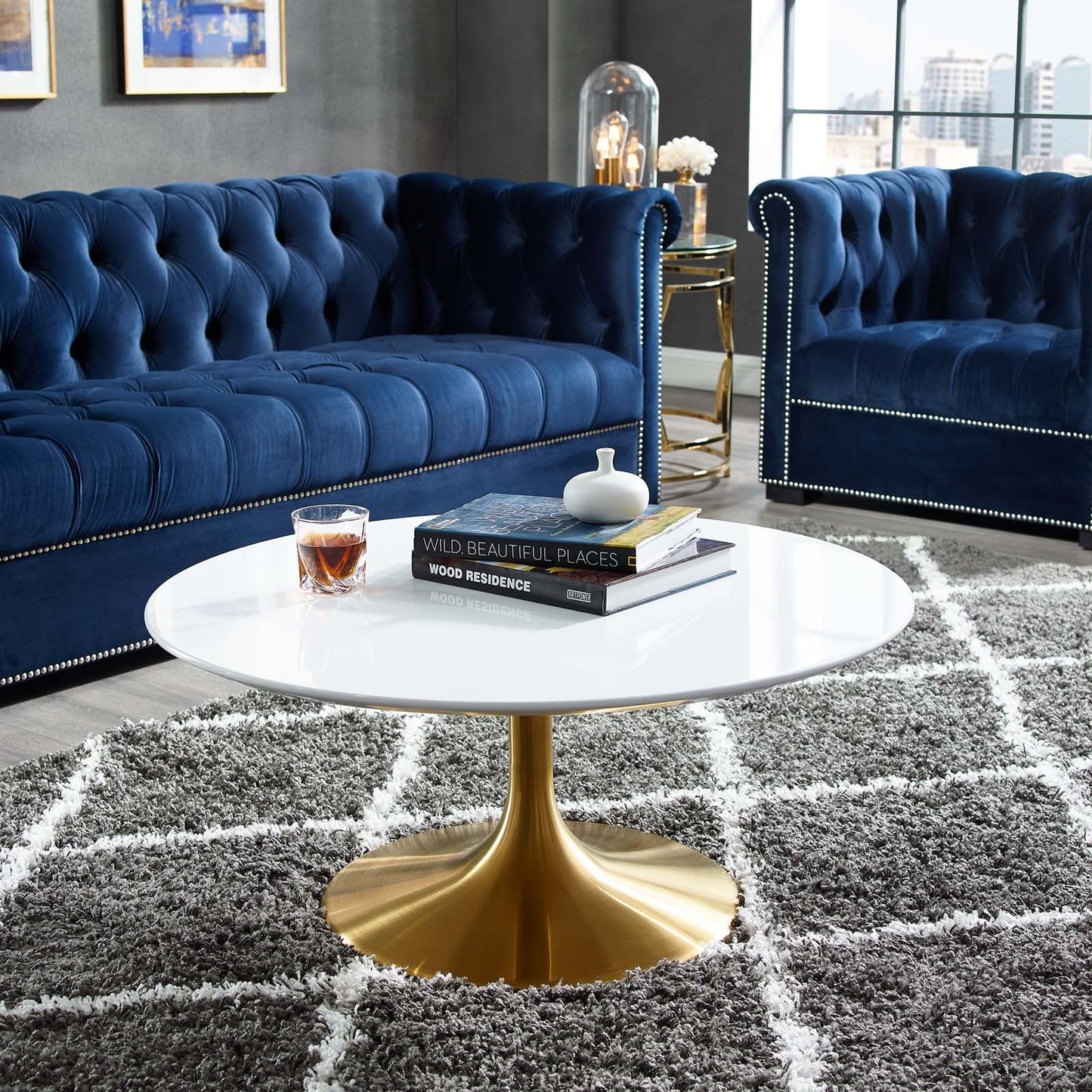 Modway Lippa 36" Coffee Table In Gold White | Coffee Tables | Modishstore