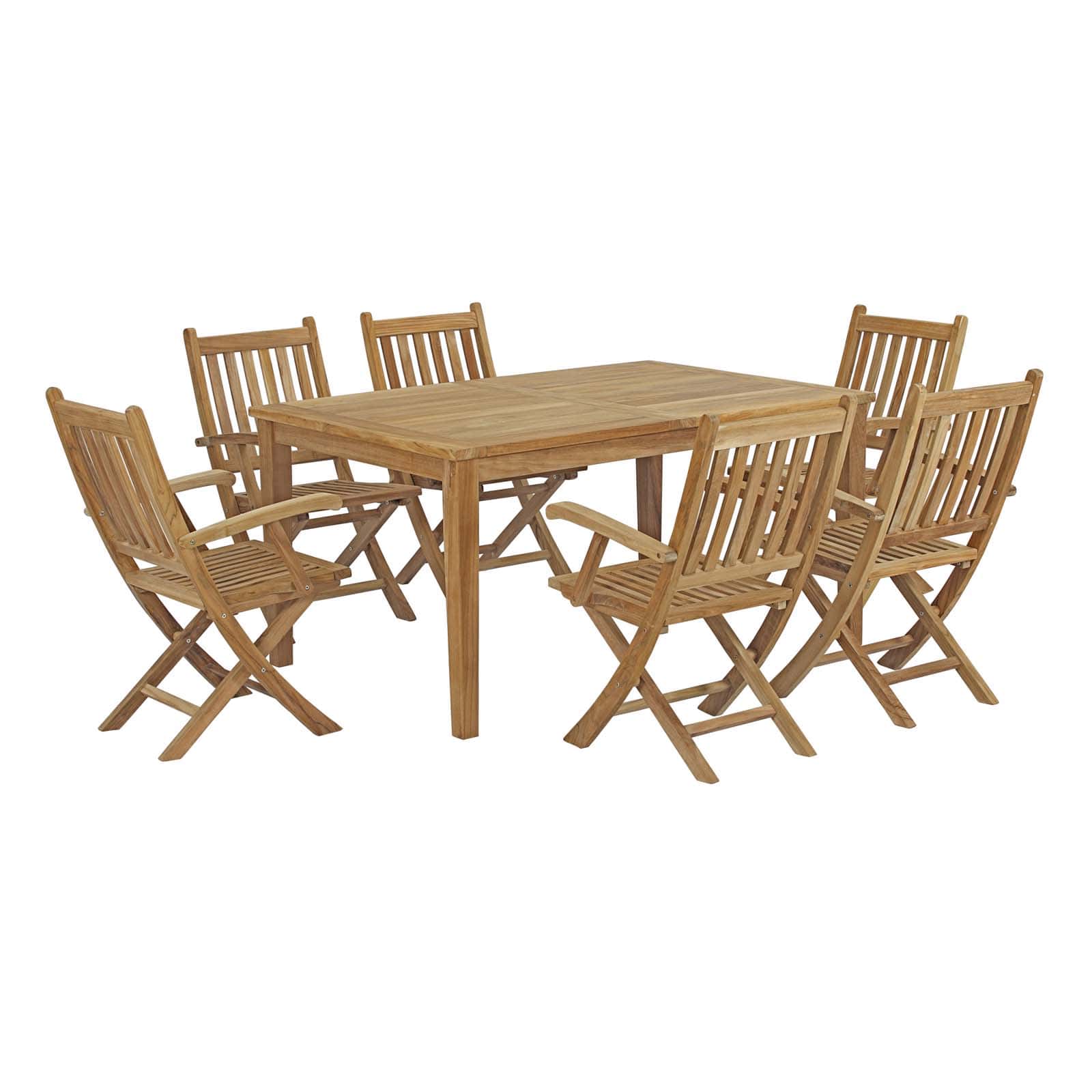 Modway Marina 7 Piece Outdoor Patio Teak Outdoor Dining Set | Outdoor Dining Set | Modishstore